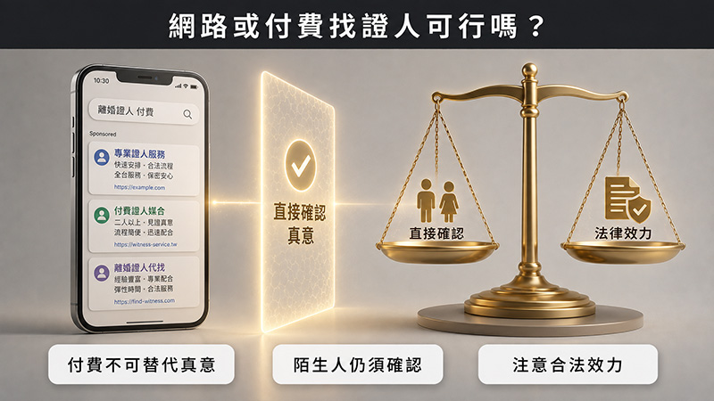 找不到離婚證人,可以花錢或上網找證人嗎?