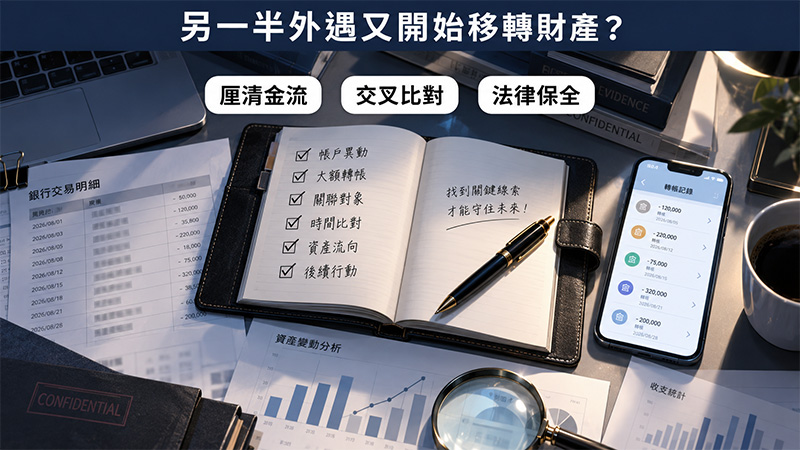 另一半外遇又開始移轉財產?先釐清第三者往來、金流與財產異常