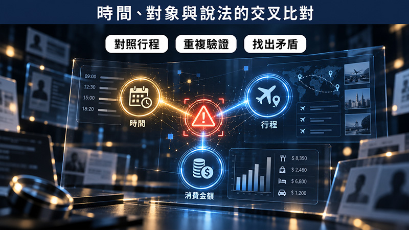 真正要比對的不是「花多少」,而是時間、對象與說法能不能對上