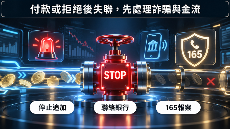 付款、投資或拒絕再付款後失聯,先處理詐騙與金流風險