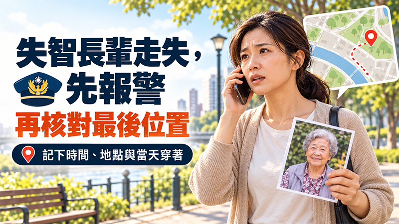 失智長輩走失，先報警並確認最後出現的位置